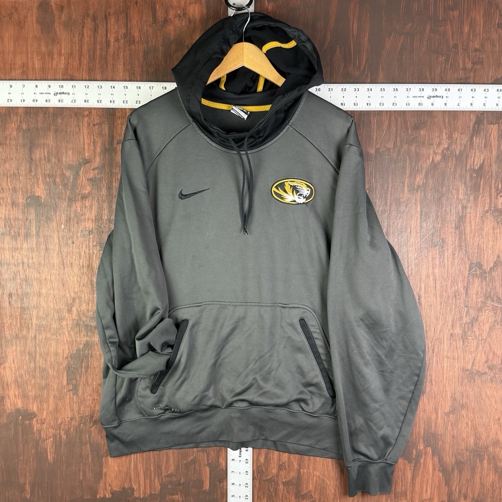 Nike Mizzou Tigers Therma Fit Hoodie Embroidered Logo Gray Men XL NCAA Missouri